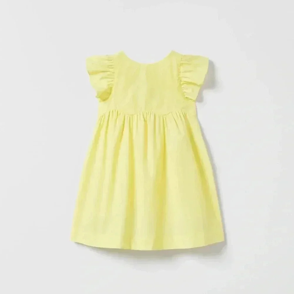 Zara poplin dress with bows and ruffle sleeve 12-18 months yellow